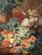 Jan van Huijsum Still life with flowers and fruit. USA oil painting artist